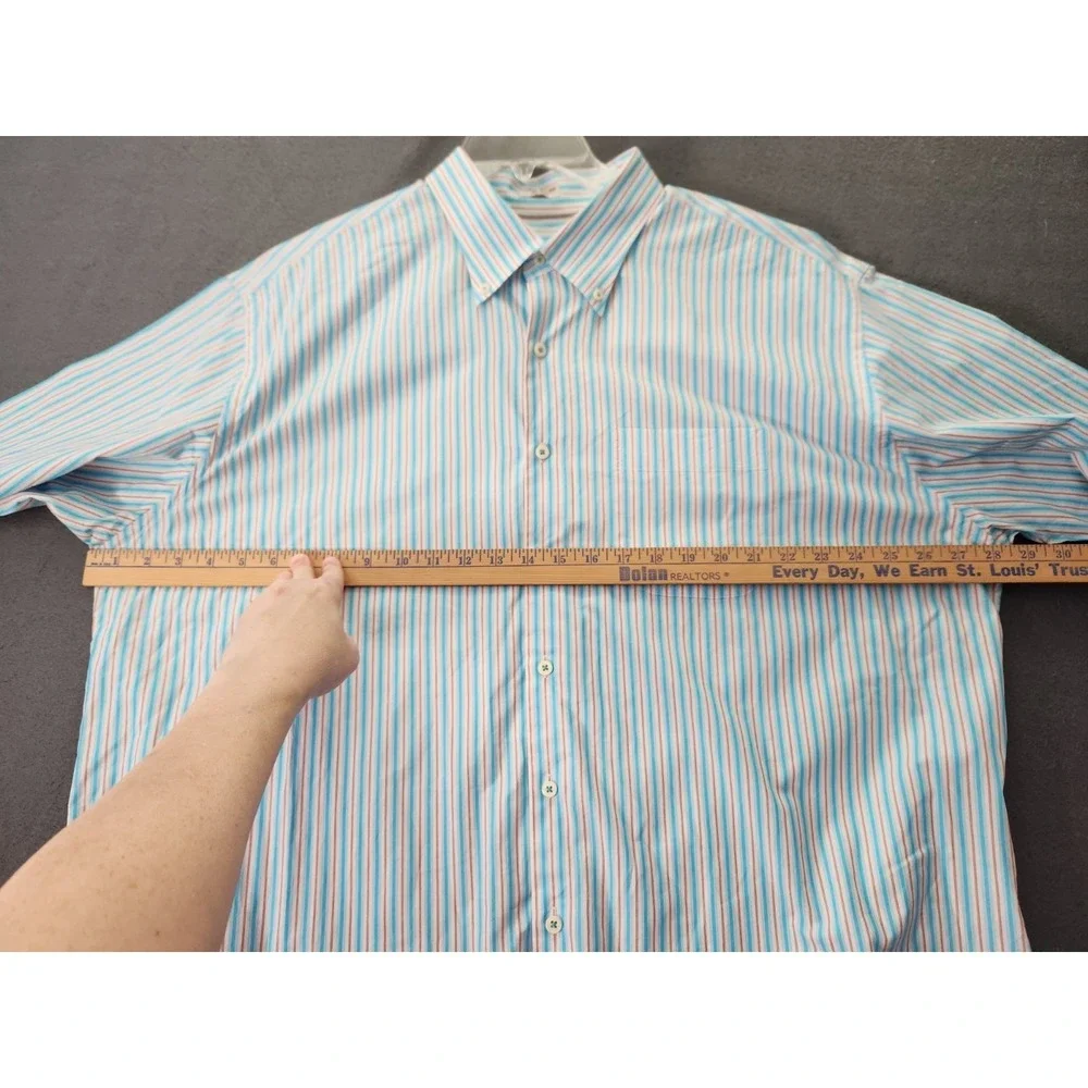 Peter Millar Men's Aqua White Pink Stripe Cotton Casual Dress Preppy‎ Shirt XXL